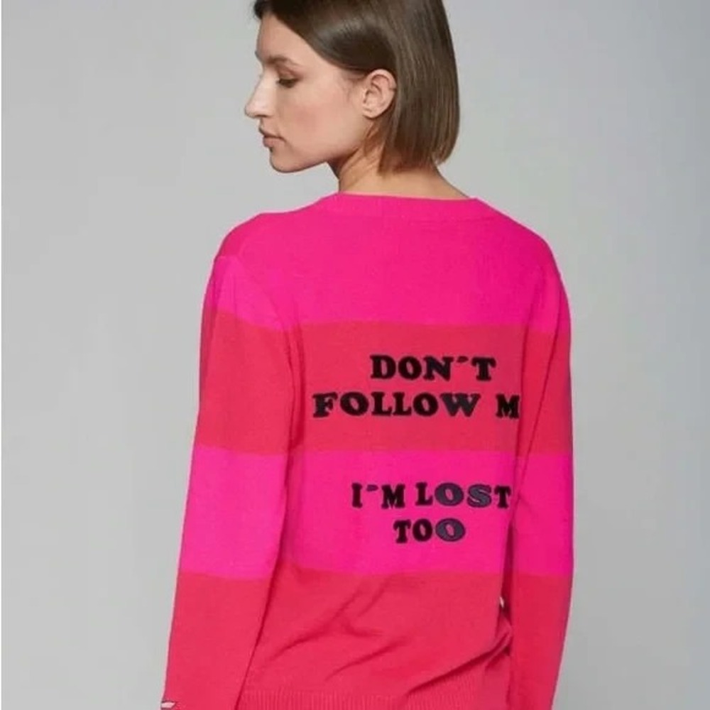 Vilagallo Pink 100% Wool Don't Follow Me I'm Lost Too Graphic Sweater S/M